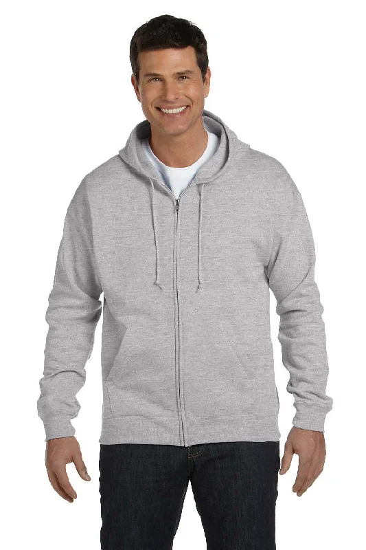 cotton hoodies for men -Hanes Mens EcoSmart Print Pro XP Pill Resistant Full Zip Hooded Sweatshirt Hoodie w/ Pockets - Light Steel Grey