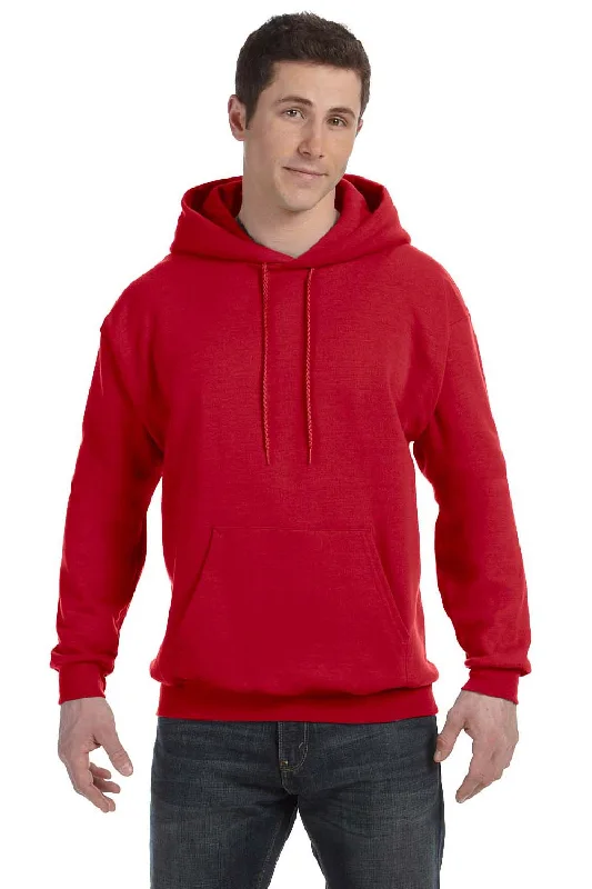 high-quality sweatshirts for men -Hanes Mens EcoSmart Print Pro XP Pill Resistant Hooded Sweatshirt Hoodie w/ Pouch Pocket - Deep Red