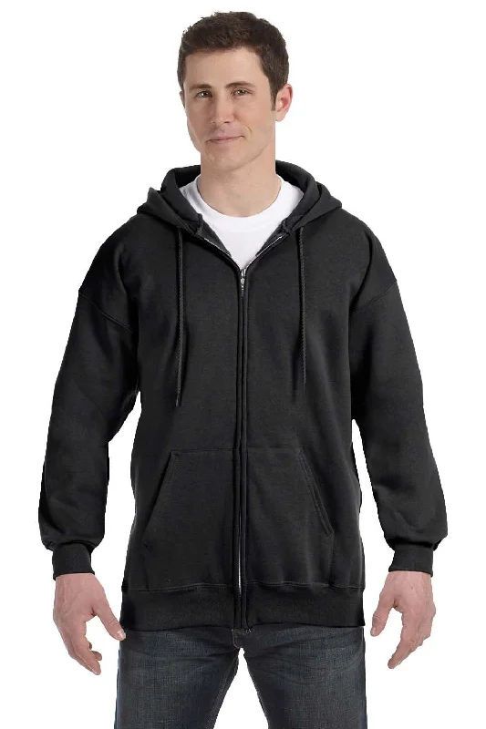 hoodie sweatshirts for men -Hanes Mens Ultimate Cotton PrintPro XP Pill Resistant Full Zip Hooded Sweatshirt Hoodie w/ Pockets - Black