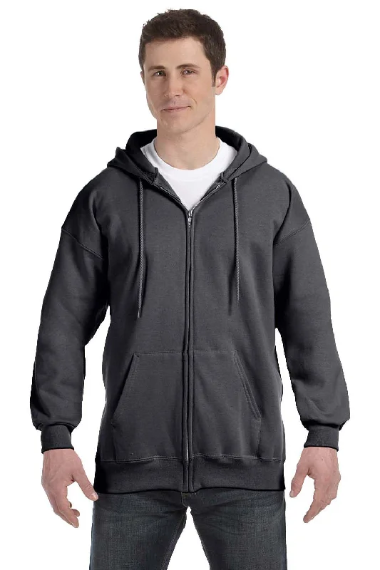 men's oversized sweatshirts -Hanes Mens Ultimate Cotton PrintPro XP Pill Resistant Full Zip Hooded Sweatshirt Hoodie w/ Pockets - Heather Charcoal Grey