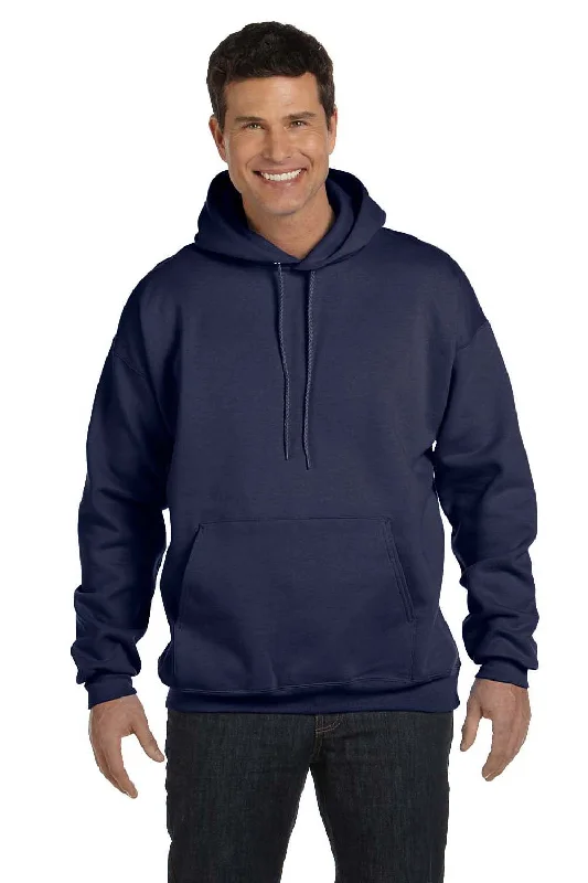 men's hoodies for casual wear -Hanes Mens Ultimate Cotton PrintPro XP Pill Resistant Hooded Sweatshirt Hoodie w/ Pouch Pocket - Navy Blue