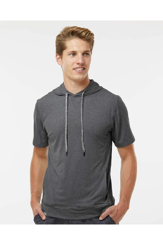 casual hoodies for men -Holloway Mens Eco Revive Ventura Moisture Wicking Short Sleeve Hooded Sweatshirt Hoodie w/ Pockets - Heather Carbon Grey