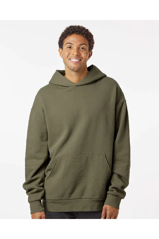 sleek sweatshirts for men -Independent Trading Co. Mens Avenue Hooded Sweatshirt Hoodie w/ Pouch Pocket - Olive Green