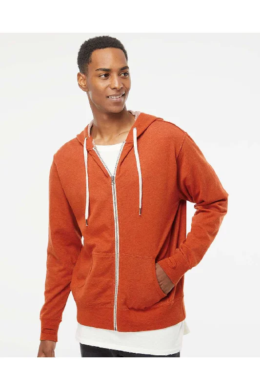 stylish hoodies for men -Independent Trading Co. Mens French Terry Full Zip Hooded Sweatshirt Hoodie w/ Pockets - Heather Burnt Orange