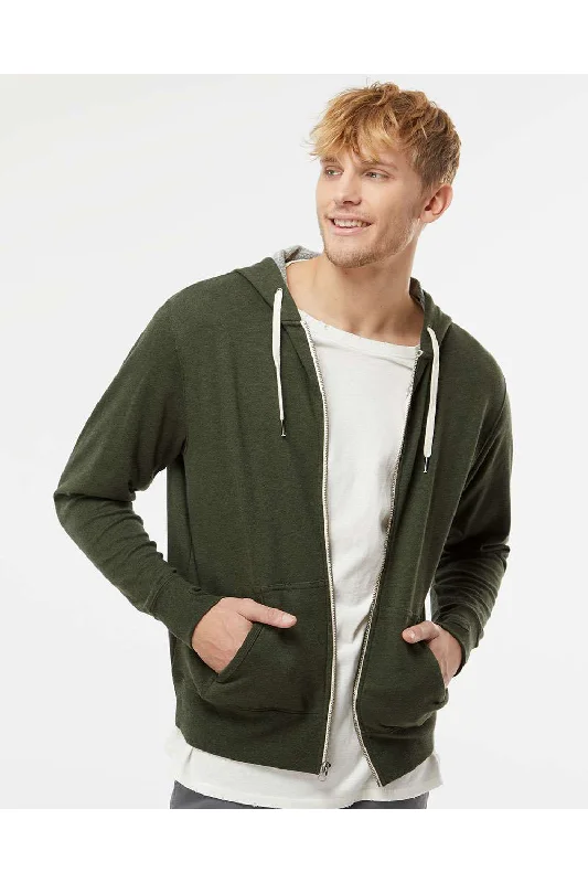 oversized sweatshirts for men -Independent Trading Co. Mens French Terry Full Zip Hooded Sweatshirt Hoodie w/ Pockets - Heather Olive Green