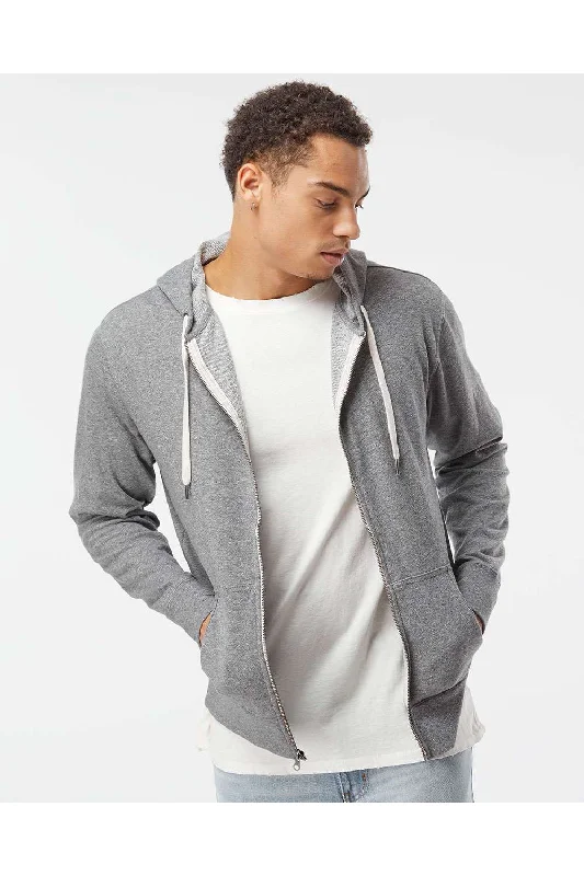 sports sweatshirts for men -Independent Trading Co. Mens French Terry Full Zip Hooded Sweatshirt Hoodie w/ Pockets - Salt & Pepper Grey