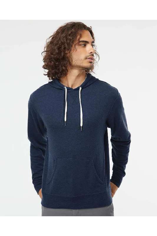 zip-up sweatshirts for men -Independent Trading Co. Mens French Terry Hooded Sweatshirt Hoodie w/ Pouch Pocket - Heather Navy Blue