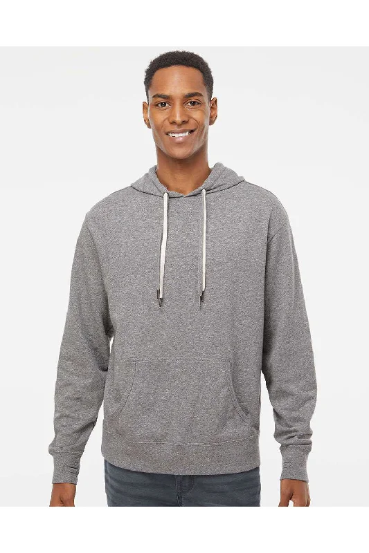 men's graphic sweatshirts -Independent Trading Co. Mens French Terry Hooded Sweatshirt Hoodie w/ Pouch Pocket - Salt & Pepper Grey