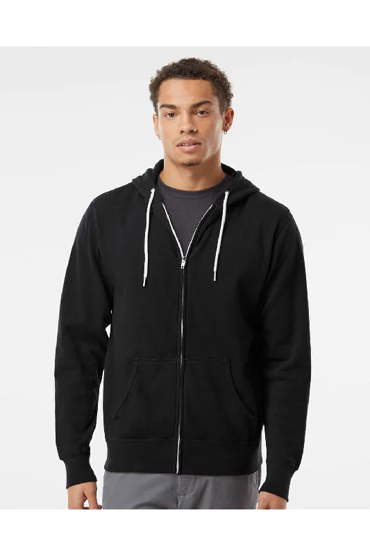 classic sweatshirts for men -Independent Trading Co. Mens Full Zip Hooded Sweatshirt Hoodie w/ Pockets - Black