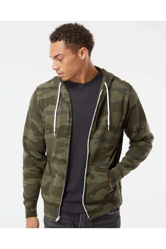 basic hoodies for men -Independent Trading Co. Mens Full Zip Hooded Sweatshirt Hoodie w/ Pockets - Forest Green Camo