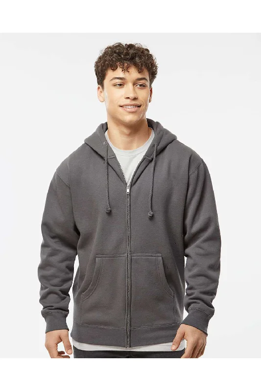 hoodie jackets for men -Independent Trading Co. Mens Full Zip Hooded Sweatshirt Hoodie w/ Pockets - Charcoal Grey