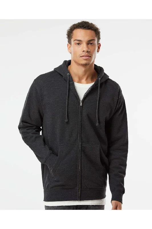 men's comfortable sweatshirts -Independent Trading Co. Mens Full Zip Hooded Sweatshirt Hoodie w/ Pockets - Heather Charcoal Grey