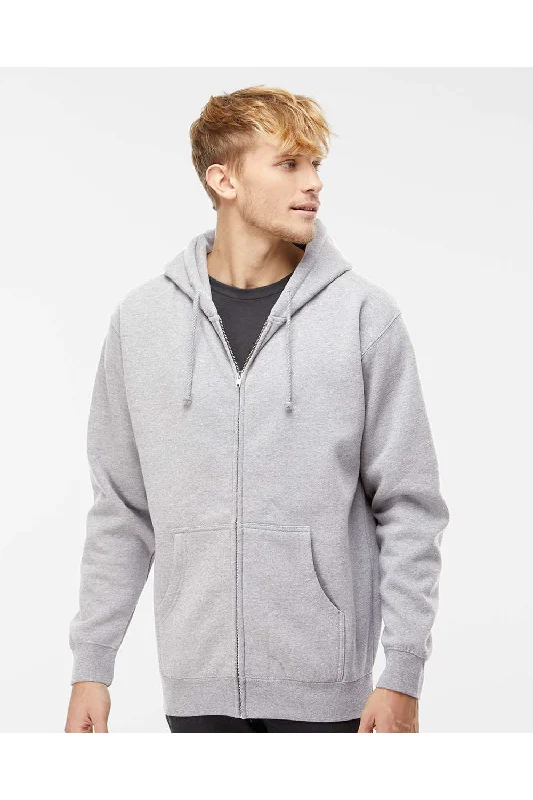 athletic sweatshirts for men -Independent Trading Co. Mens Full Zip Hooded Sweatshirt Hoodie w/ Pockets - Heather Grey