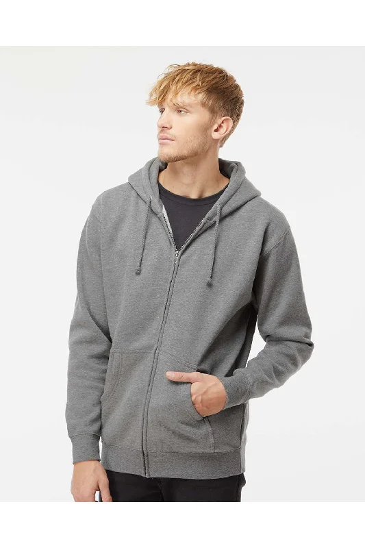 men's casual sweatshirts -Independent Trading Co. Mens Full Zip Hooded Sweatshirt Hoodie w/ Pockets - Heather Gunmetal Grey