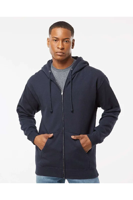 custom hoodies for men -Independent Trading Co. Mens Full Zip Hooded Sweatshirt Hoodie w/ Pockets - Navy Blue