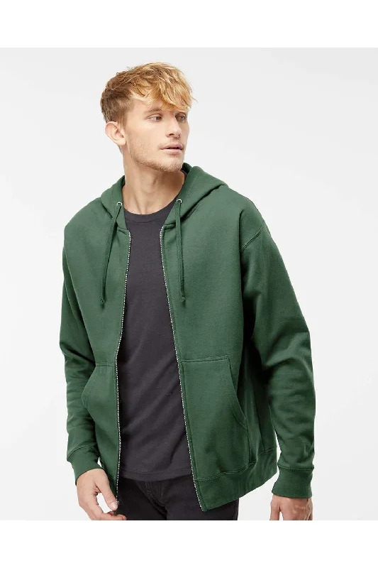 men's hoodies for travel -Independent Trading Co. Mens Full Zip Hooded Sweatshirt Hoodie w/ Pockets - Alpine Green