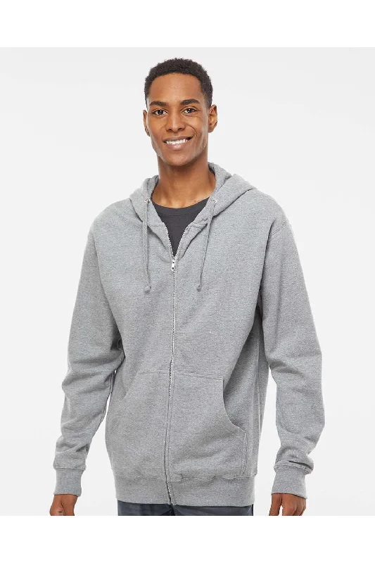 custom hoodies for men -Independent Trading Co. Mens Full Zip Hooded Sweatshirt Hoodie w/ Pockets - Heather Grey