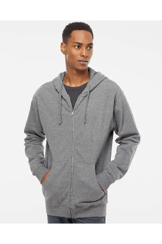 classic sweatshirts for men -Independent Trading Co. Mens Full Zip Hooded Sweatshirt Hoodie w/ Pockets - Heather Gunmetal Grey