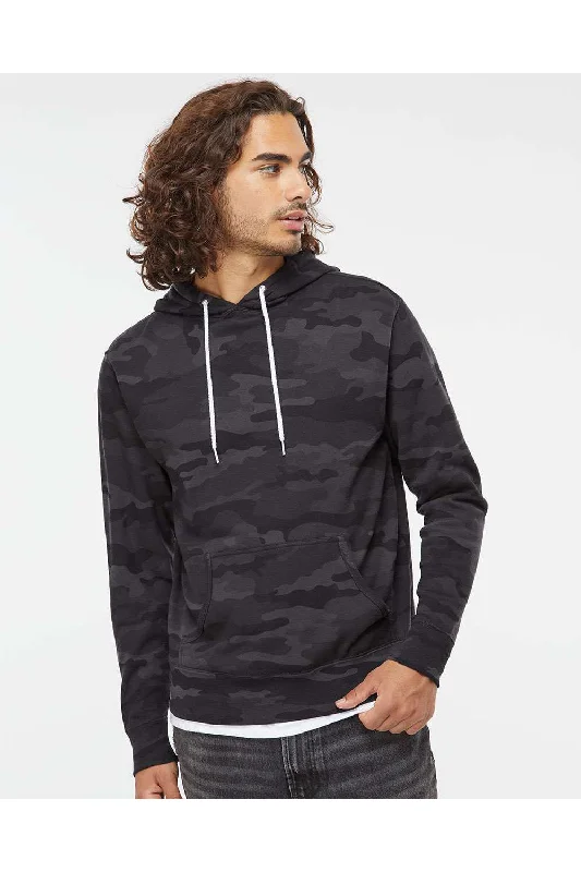 men's crewneck hoodies -Independent Trading Co. Mens Hooded Sweatshirt Hoodie w/ Pouch Pocket - Black Camo