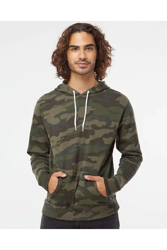 men's hoodies for travel -Independent Trading Co. Mens Hooded Sweatshirt Hoodie w/ Pouch Pocket - Forest Green Camo