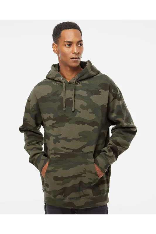 men's performance hoodies -Independent Trading Co. Mens Hooded Sweatshirt Hoodie w/ Pouch Pocket - Forest Green Camo