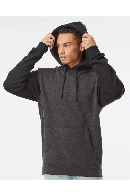 men's outdoor sweatshirts -Independent Trading Co. Mens Hooded Sweatshirt Hoodie w/ Pouch Pocket - Heather Charcoal Grey/Black