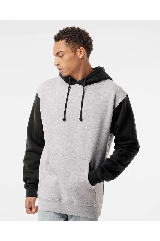 everyday hoodies for men -Independent Trading Co. Mens Hooded Sweatshirt Hoodie w/ Pouch Pocket - Heather Grey/Black