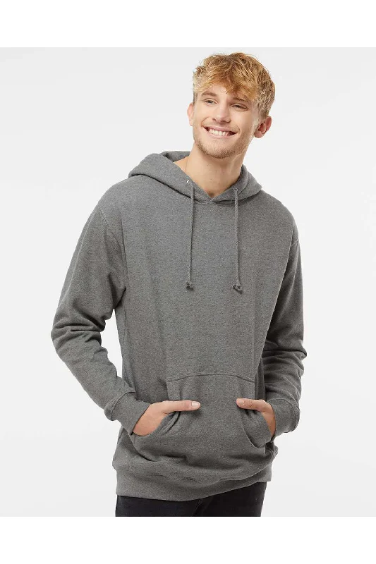 men's outdoor sweatshirts -Independent Trading Co. Mens Hooded Sweatshirt Hoodie w/ Pouch Pocket - Heather Gunmetal Grey