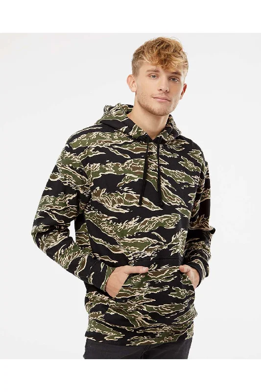 athletic sweatshirts for men -Independent Trading Co. Mens Hooded Sweatshirt Hoodie w/ Pouch Pocket - Tiger Camo