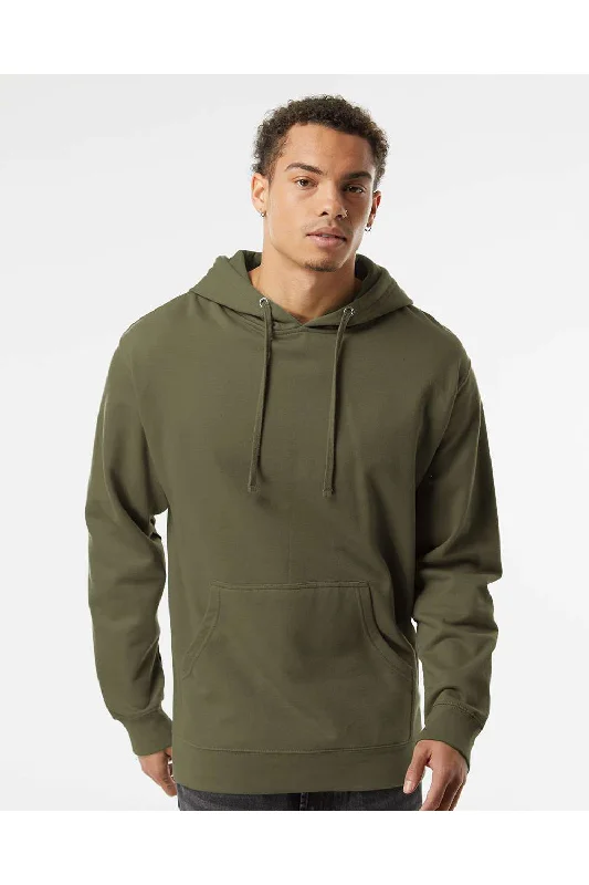 men's hoodies with pockets -Independent Trading Co. Mens Hooded Sweatshirt Hoodie w/ Pouch Pocket - Army Green