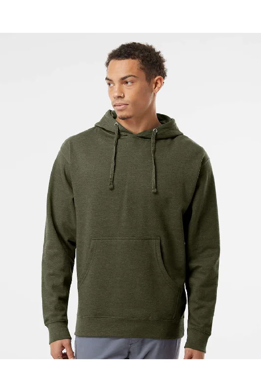 men's outdoor sweatshirts -Independent Trading Co. Mens Hooded Sweatshirt Hoodie w/ Pouch Pocket - Heather Army Green