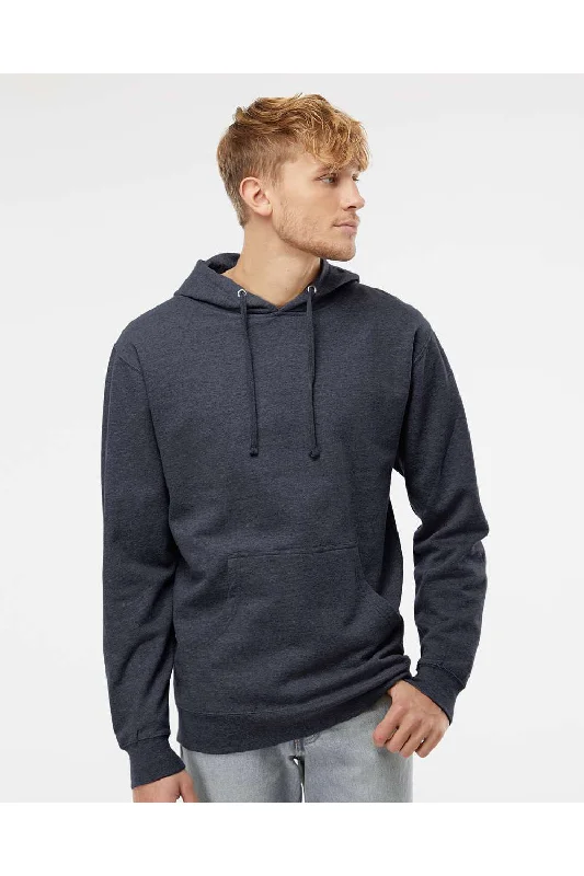 workout sweatshirts for men -Independent Trading Co. Mens Hooded Sweatshirt Hoodie w/ Pouch Pocket - Heather Classic Navy Blue