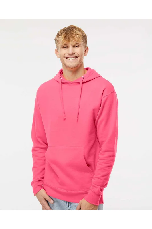 men's logo sweatshirts -Independent Trading Co. Mens Hooded Sweatshirt Hoodie w/ Pouch Pocket - Neon Pink