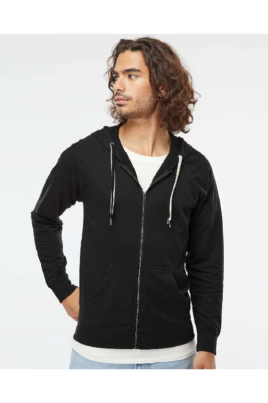 men's oversized sweatshirts for layering -Independent Trading Co. Mens Icon Loopback Terry Full Zip Hooded Sweatshirt Hoodie w/ Pockets - Black