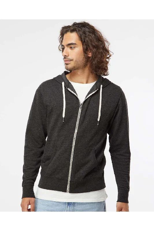 premium sweatshirts for men -Independent Trading Co. Mens Icon Loopback Terry Full Zip Hooded Sweatshirt Hoodie w/ Pockets - Heather Charcoal Grey