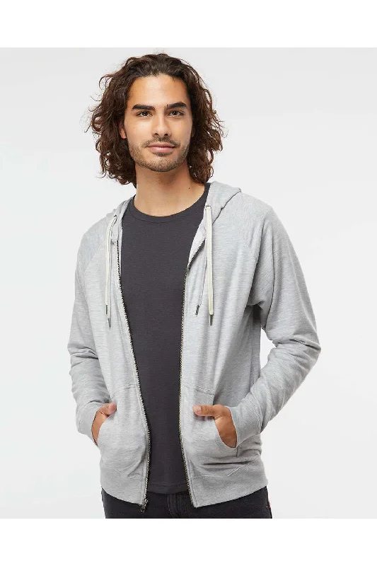 men's hoodies with pockets -Independent Trading Co. Mens Icon Loopback Terry Full Zip Hooded Sweatshirt Hoodie w/ Pockets - Heather Grey