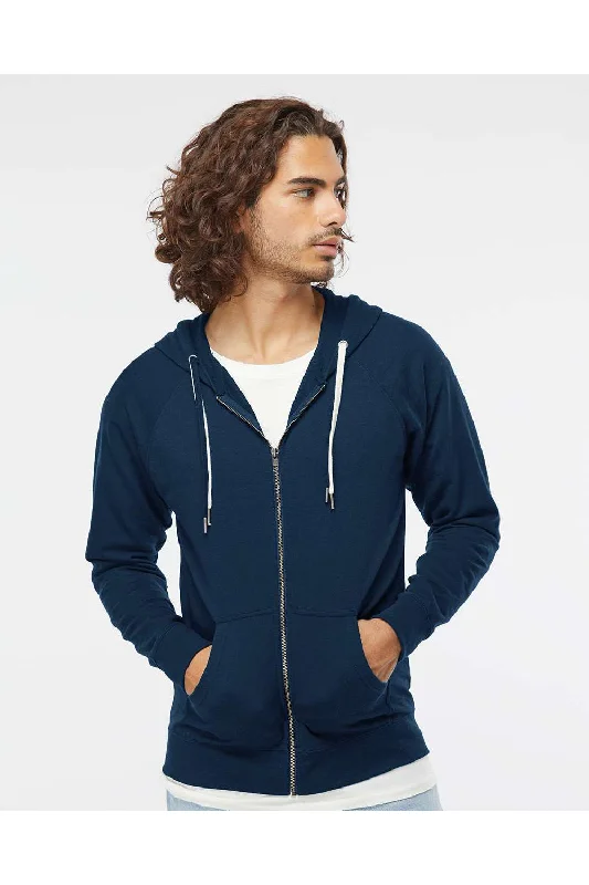 men's long sleeve sweatshirts -Independent Trading Co. Mens Icon Loopback Terry Full Zip Hooded Sweatshirt Hoodie w/ Pockets - Indigo Blue