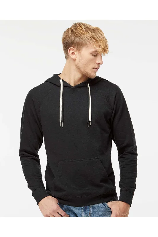 men's crewneck hoodies -Independent Trading Co. Mens Icon Loopback Terry Hooded Sweatshirt Hoodie w/ Pouch Pocket - Black