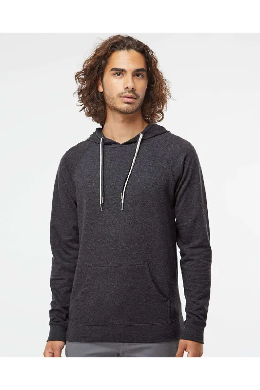 men's luxury sweatshirts -Independent Trading Co. Mens Icon Loopback Terry Hooded Sweatshirt Hoodie w/ Pouch Pocket - Heather Charcoal Grey