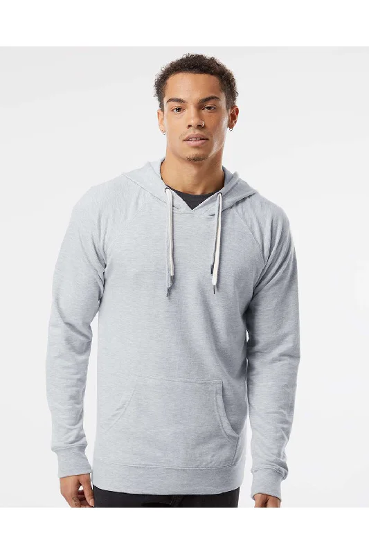 eco-friendly sweatshirts for men -Independent Trading Co. Mens Icon Loopback Terry Hooded Sweatshirt Hoodie w/ Pouch Pocket - Heather Grey