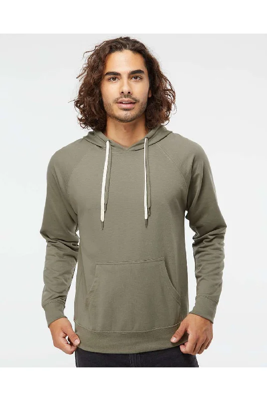 classic sweatshirts for men -Independent Trading Co. Mens Icon Loopback Terry Hooded Sweatshirt Hoodie w/ Pouch Pocket - Olive Green