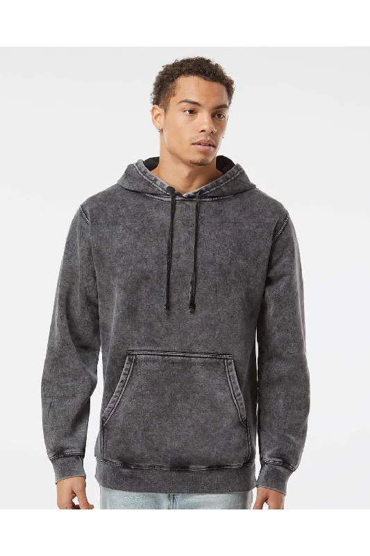 pullover hoodies for men -Independent Trading Co. Mens Mineral Wash Hooded Sweatshirt Hoodie w/ Pouch Pocket - Black