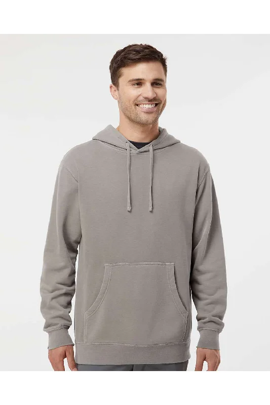 winter-ready sweatshirts for men -Independent Trading Co. Mens Pigment Dyed Hooded Sweatshirt Hoodie w/ Pouch Pocket - Cement Grey