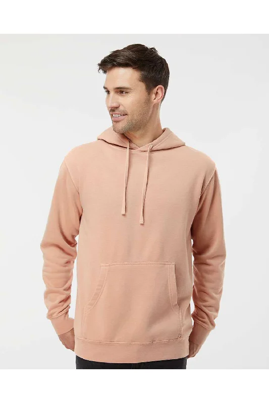 modern hoodies for men -Independent Trading Co. Mens Pigment Dyed Hooded Sweatshirt Hoodie w/ Pouch Pocket - Dusty Pink