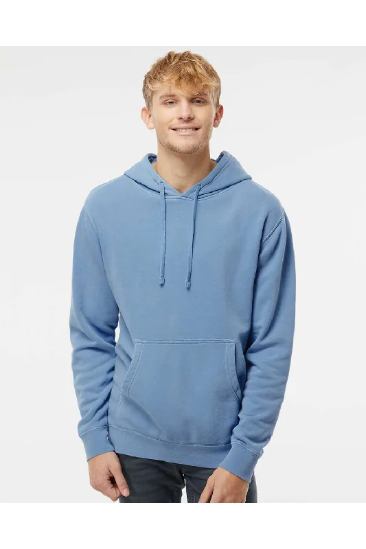 graphic sweatshirts for men -Independent Trading Co. Mens Pigment Dyed Hooded Sweatshirt Hoodie w/ Pouch Pocket - Light Blue