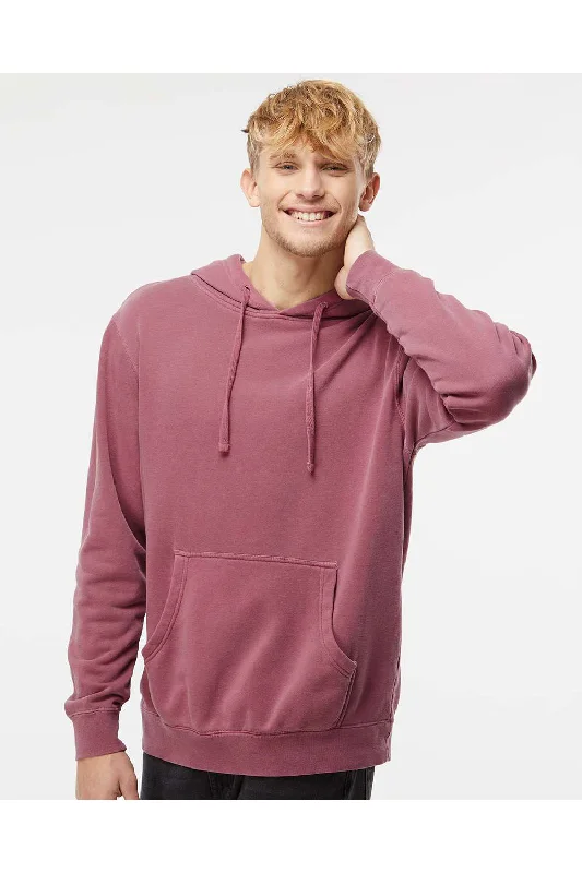 men's soft sweatshirts -Independent Trading Co. Mens Pigment Dyed Hooded Sweatshirt Hoodie w/ Pouch Pocket - Maroon