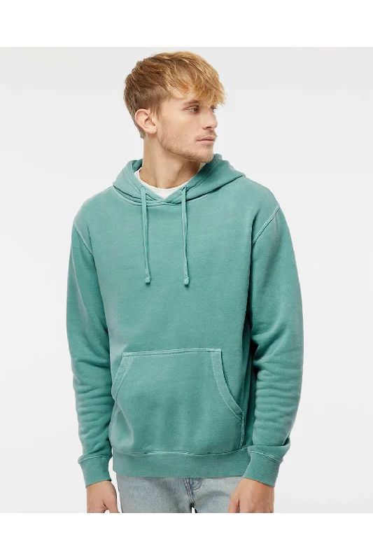 workout hoodies for men -Independent Trading Co. Mens Pigment Dyed Hooded Sweatshirt Hoodie w/ Pouch Pocket - Mint Green