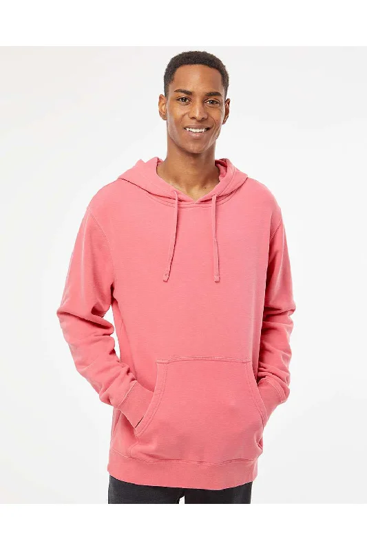 men's hoodies for cold weather -Independent Trading Co. Mens Pigment Dyed Hooded Sweatshirt Hoodie w/ Pouch Pocket - Pink