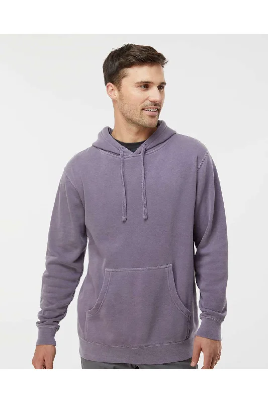 men's heavy-duty hoodies -Independent Trading Co. Mens Pigment Dyed Hooded Sweatshirt Hoodie w/ Pouch Pocket - Plum Purple