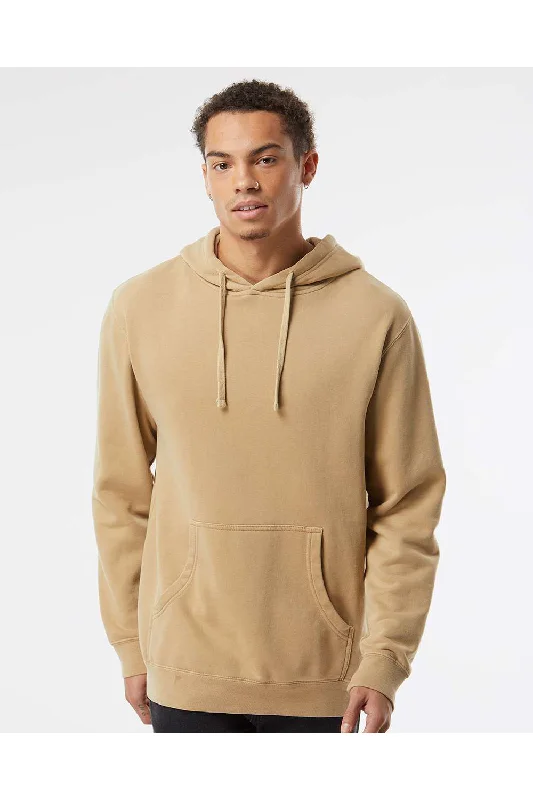 trendy pullover hoodies for men -Independent Trading Co. Mens Pigment Dyed Hooded Sweatshirt Hoodie w/ Pouch Pocket - Sandstone Brown